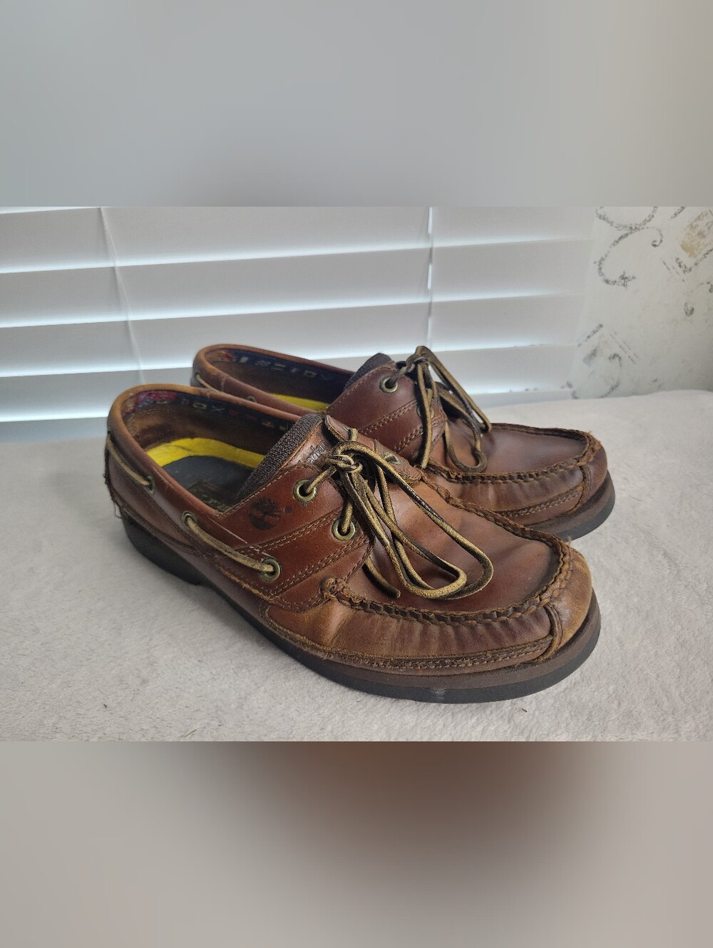 Timberland Brown Leather Mens Boat Shoes Classic Slip On Size 9 Earthkeepers Vtg